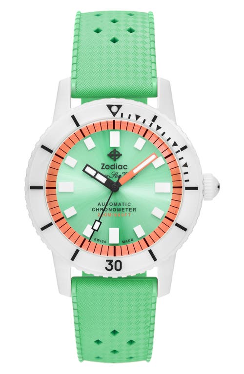 Shop Zodiac Super Sea Wolf Ceramic Rubber Strap Watch, 41mm In Green