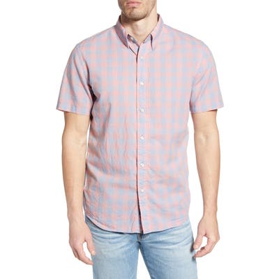 Faherty Movement Regular Fit Stretch Check Short Sleeve Button-Down Shirt, Blue