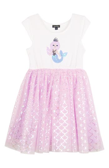 Shop Zunie Kids' Sequin Tulle Dress In Ivory/orchid