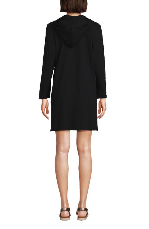 Shop Lands' End Cotton Jersey Long Sleeve Hooded Swim Cover-up Dress In Black