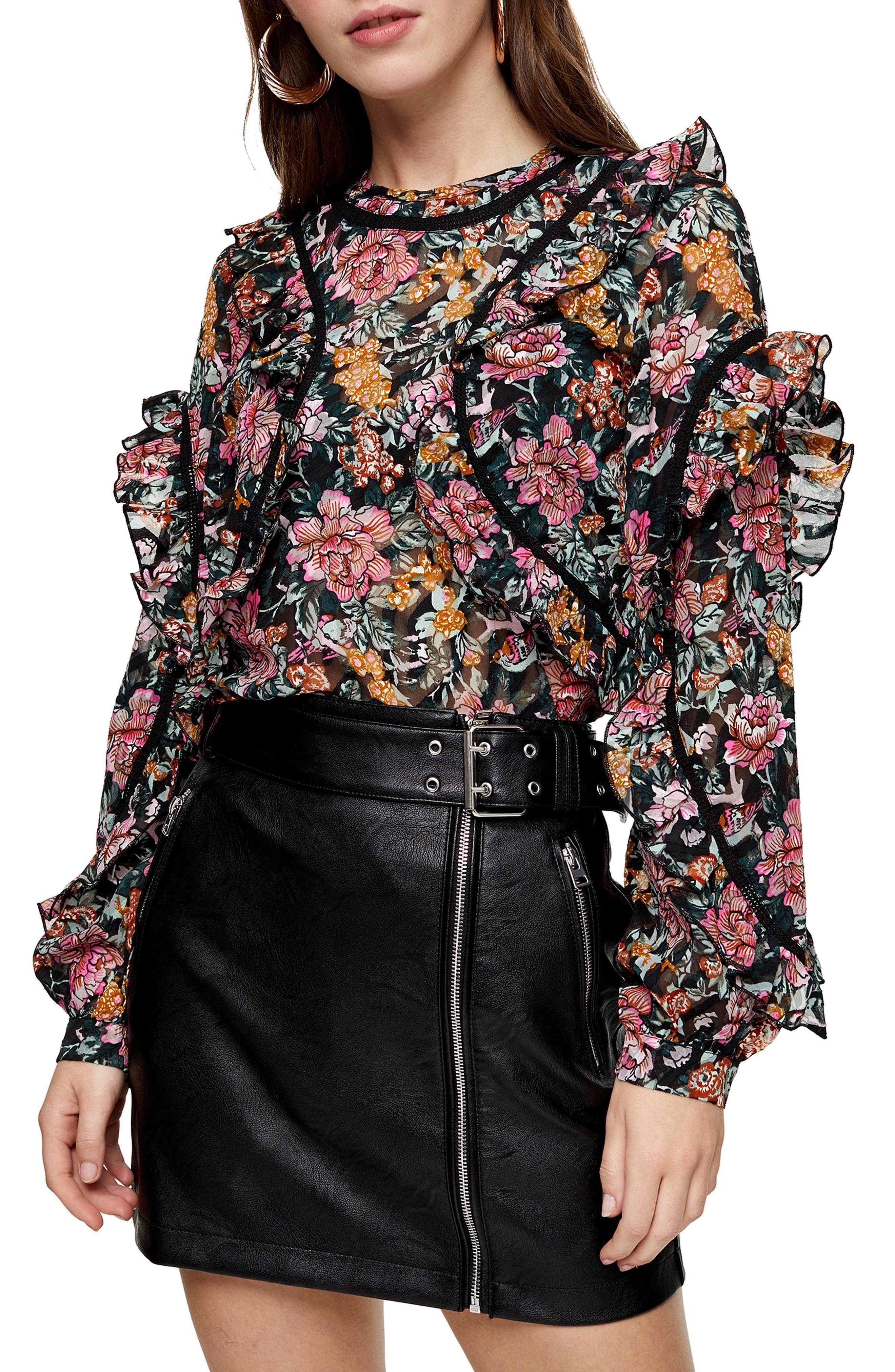 topshop floral ruffle blouse