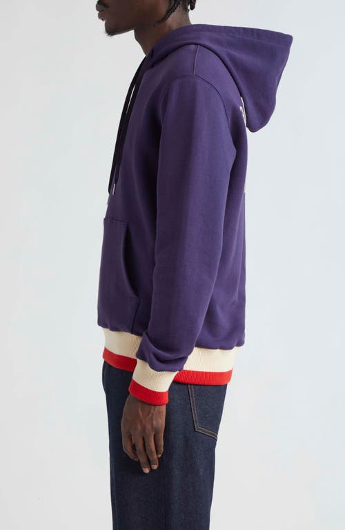 Shop Golden Goose Journey Stripe Trim Graphic Hoodie In Eclipse/heritage White/red