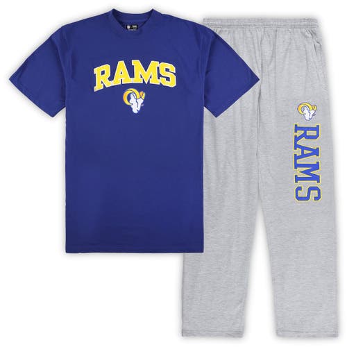 Men's Concepts Sport Royal/Heather Gray Los Angeles Rams Big & Tall T-Shirt & Pajama Pants Sleep Set