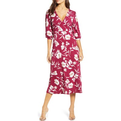 All In Favor Print Blouson Sleeve Midi Dress, Purple