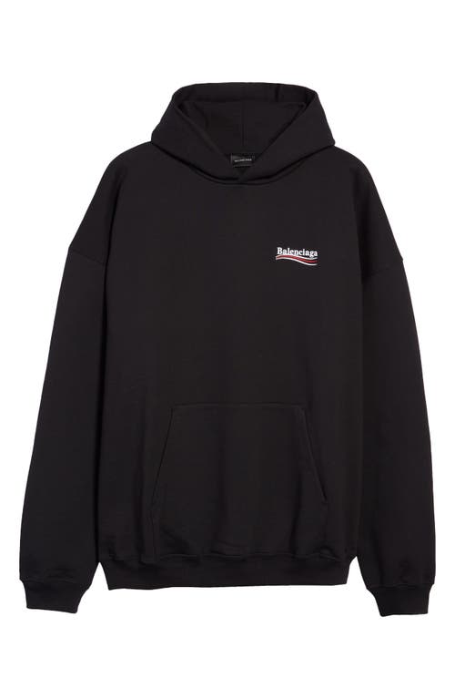 Balenciaga Men's' Campaign Embroidered Logo Oversize Cotton Hoodie Black/White at Nordstrom,