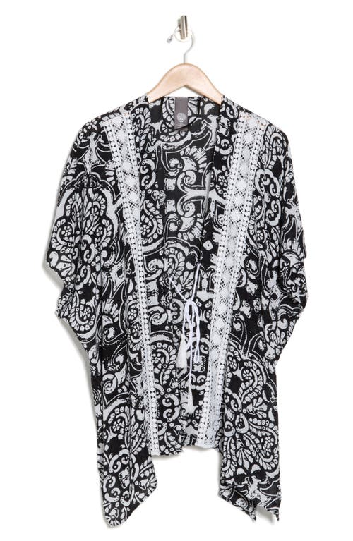 Vince Camuto Mixed Print Crochet Lace Ruana In Black