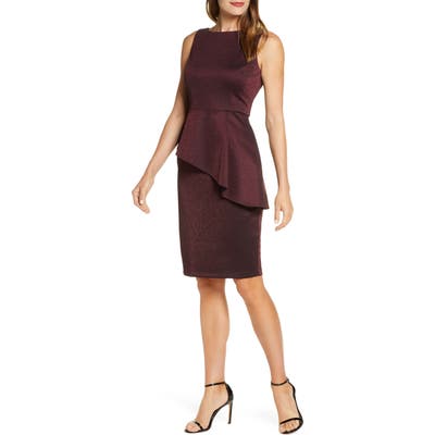 Maison Tara Peplum Glitter Knit Dress, Burgundy