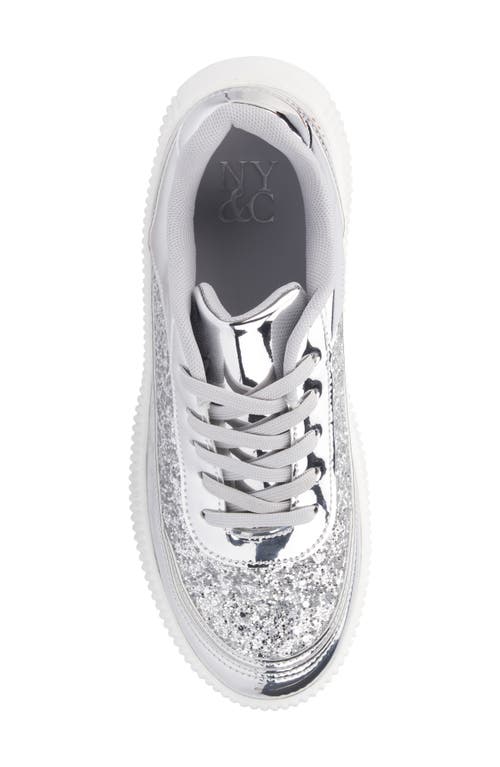 New York And Company Tana Platform Sneaker In Silver Glitter