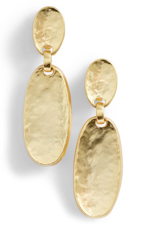 Hammered Oval Drop Clip-On Earrings in Gold