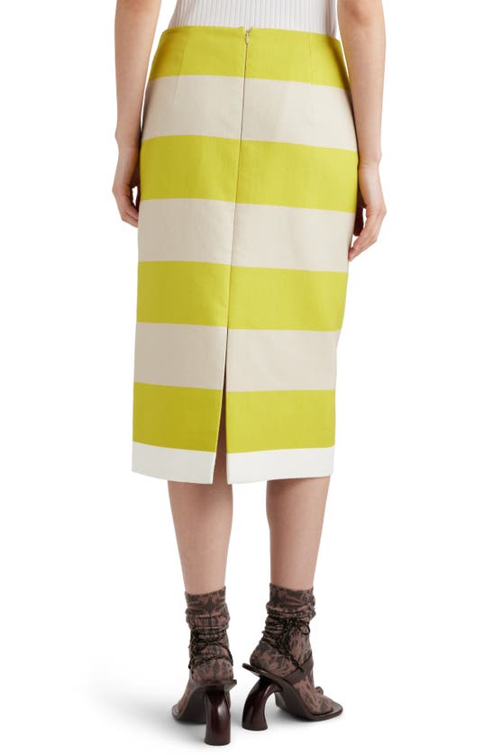 Shop Dries Van Noten Block Stripe Cotton Pencil Skirt In Lime