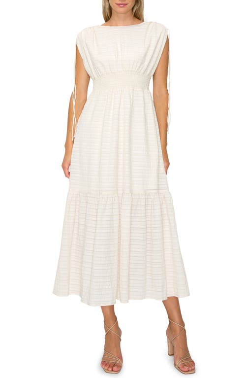 MELLODAY Textured Smocked Waist Tiered Midi Dress in Ivory at Nordstrom, Size X-Small