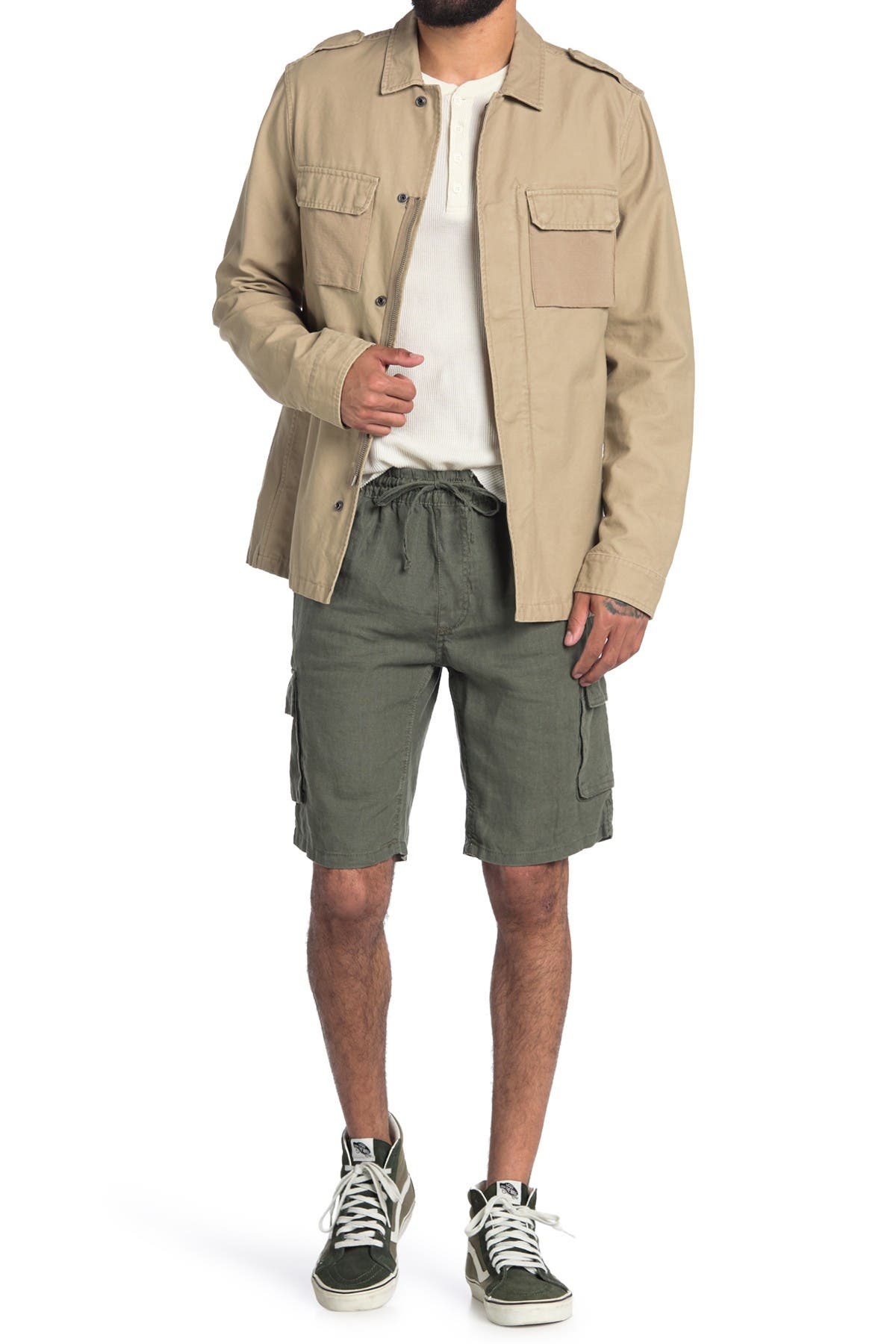 linen shorts and jacket