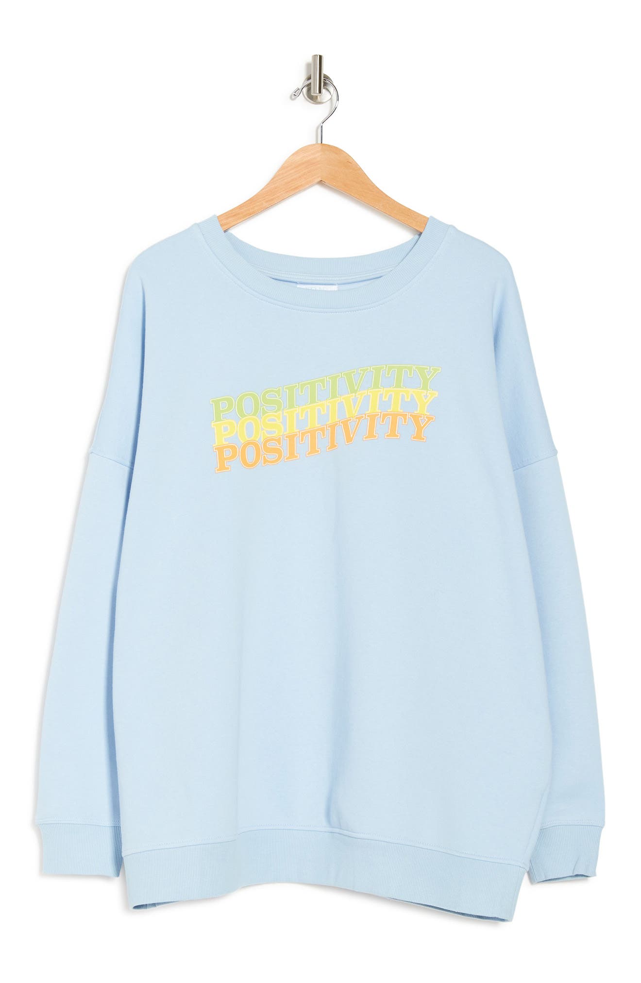 Abound Graphic Print Drop Shoulder Pullover In Blue Cashmere Positivity