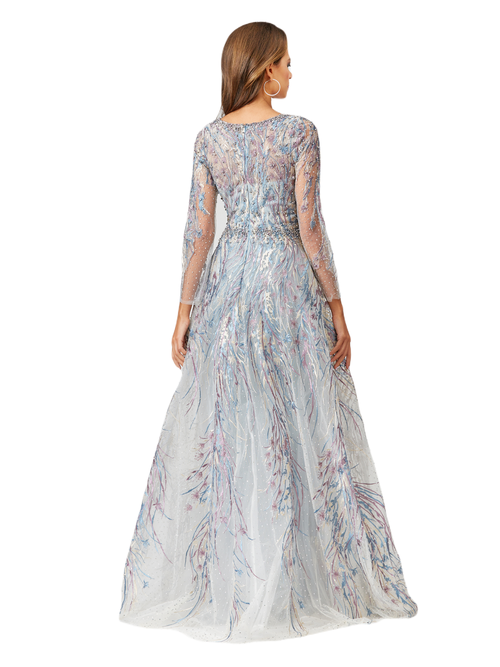 Lara New York Long Sleeve Lace Gown With Overskirt In Multi