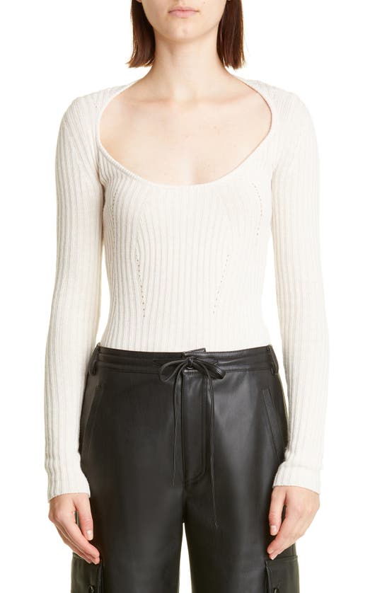 Proenza Schouler White Label Plaited Rib Scoop Neck Jumper In Bone/ Pale Cashew