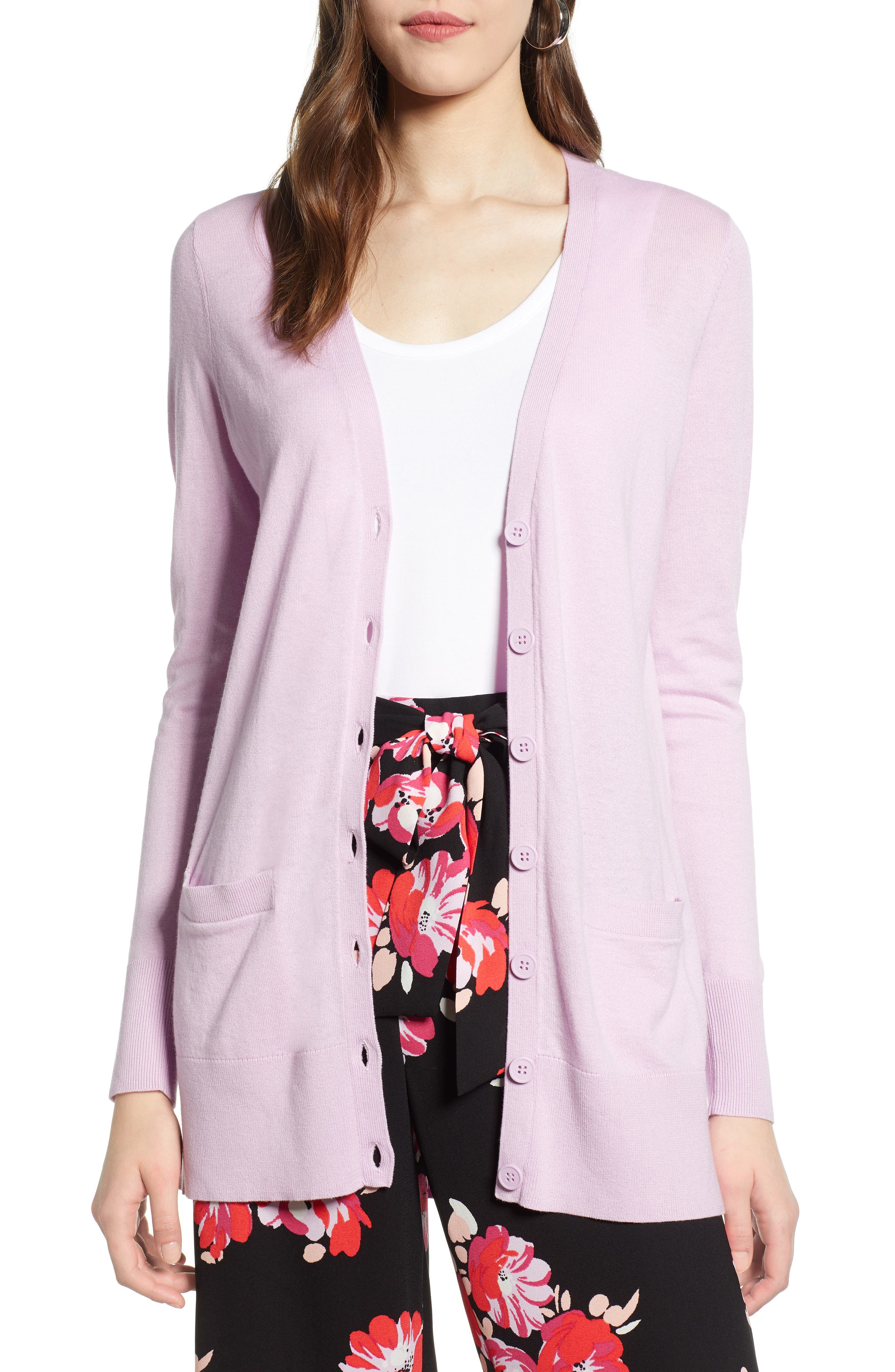 Halogen Button Front Cardigan, Purple