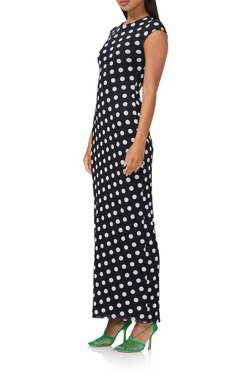 Shop Afrm Cody Printed Cap Sleeve Mesh Maxi Dress In Diagonal Dot