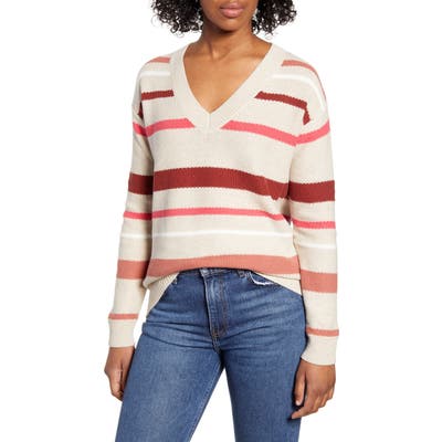 Caslon V-Neck Cotton Pique Sweater, Beige
