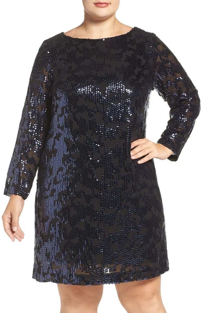 Vince Camuto Sequin Long Sleeve Shift Dress (Plus Size) | Nordstrom