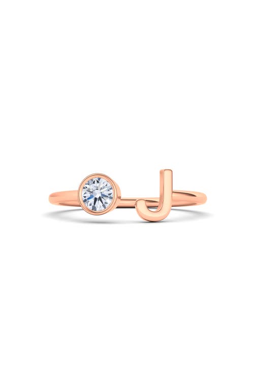 Hautecarat Letter Lab Created Diamond 18k Rose Gold Ring In 18k Rose Gold - J