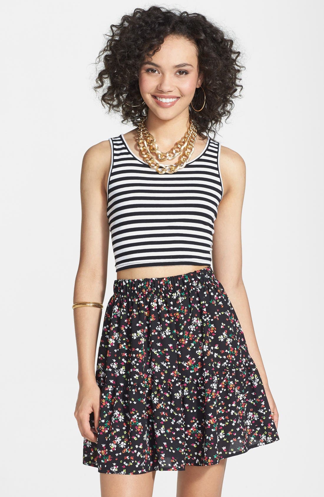 Lily White Floral Print Tiered Skirt (Juniors) Nordstrom