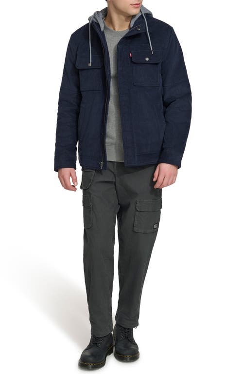 Levi's Men's Hooded Corduroy Zip Jacket In Navy