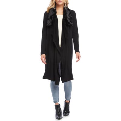 Karen Kane Duster Cardigan With Faux Fur Collar, Black