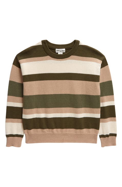 Kids' Lichen & Latte Stripe Organic Cotton Sweater (Little Kid)