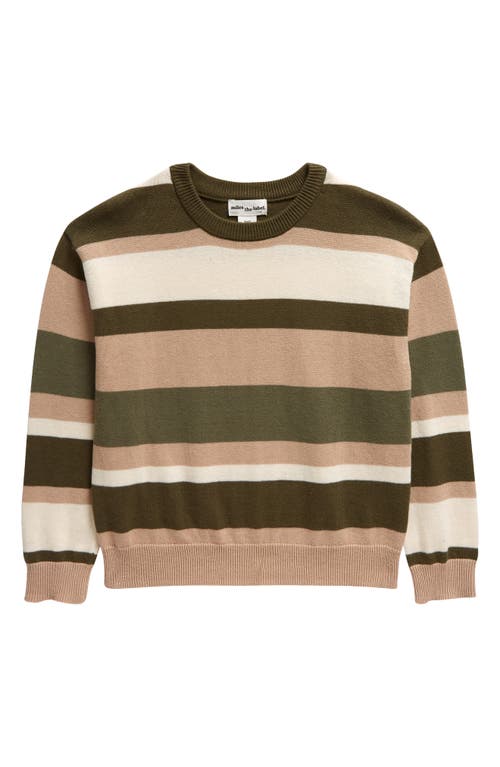 MILES BABY Kids' Lichen & Latte Stripe Organic Cotton Sweater Green Olive at Nordstrom, Y