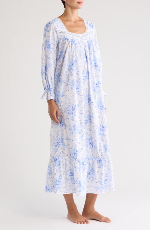 Shop Eileen West Long Sleeve Cotton Ballet Nightgown In White/blue Flower