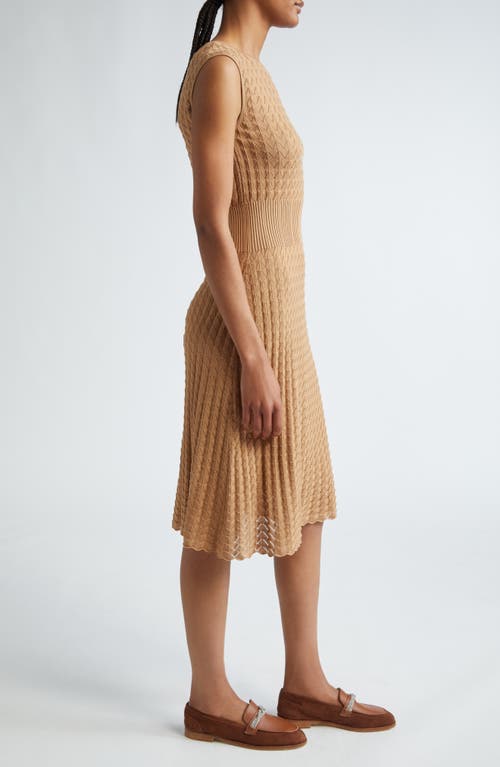 Eleventy Pointelle Cap Sleeve Sweater Dress In Camel