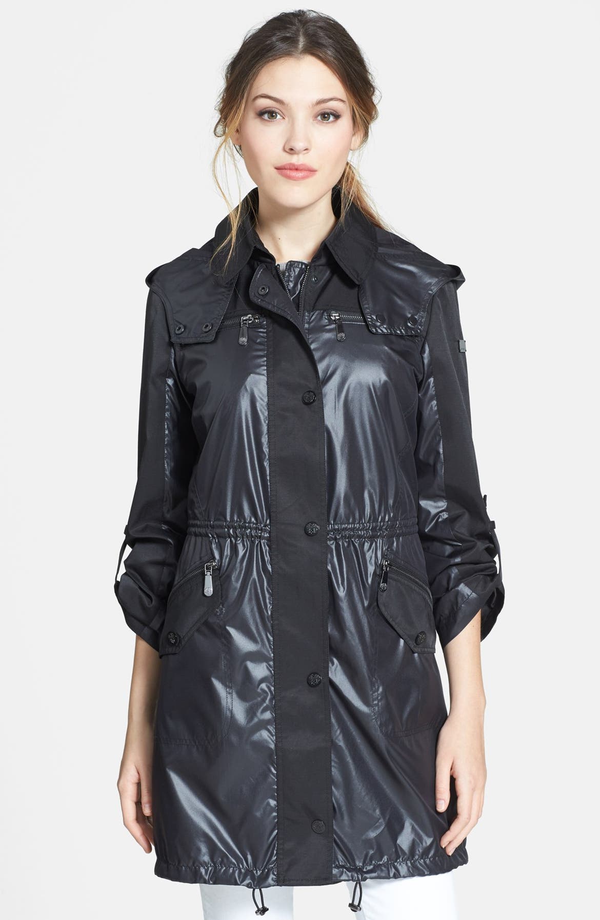 Vince Camuto Mixed Media Long Anorak | Nordstrom