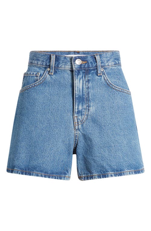 Shop Mango High Waist Denim Shorts In Medium Blue