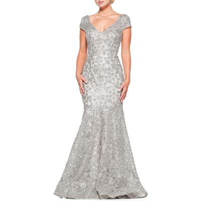 Marsoni Metallic Lace Trumpet Gown, Metallic
