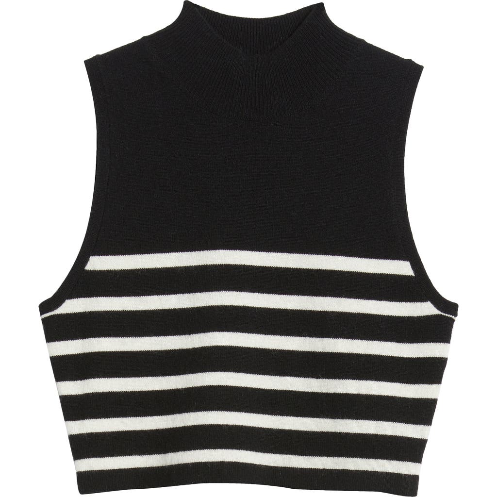 Frame Mock Neck Sleeveless Crop Cashmere Sweater In Black Multi