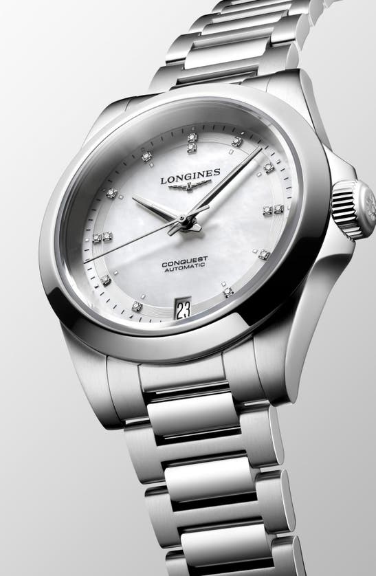 Shop Longines Conquest Automatic Bracelet Watch, 34mm In Silver