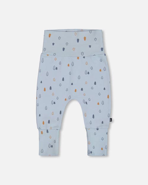 DEUX PAR DEUX DEUX PAR DEUX BABY BOY'S ORGANIC COTTON PRINTED EVOLUTIVE PANT LIGHT BLUE WITH PINE 