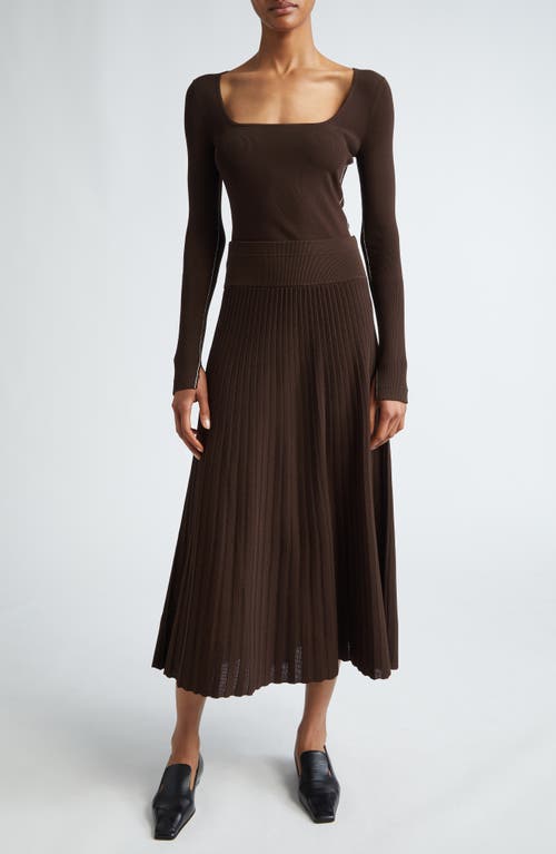 Shop Maria Mcmanus Square Neck Long Sleeve Rib Top In Chocolate