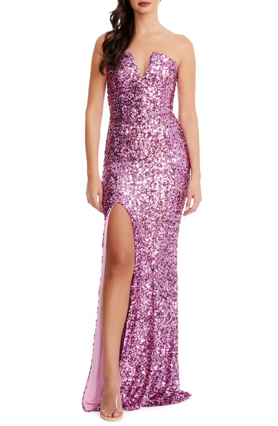 Dress The Population Fernanda Sequin Strapless Mermaid Gown In Blush Multi