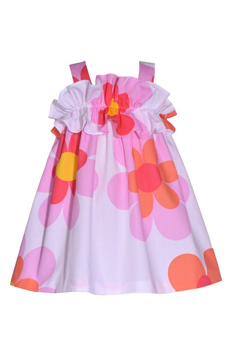 Pink Unicorn Cotton Shoulder Tie Girls Dress with Plus Sizes