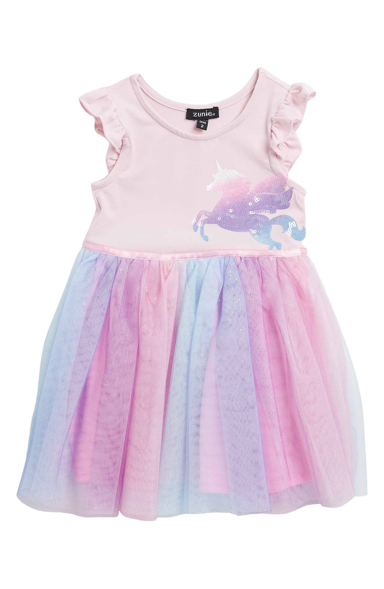 Zunie Kids' Sequin Unicorn Flutter Sleeve Ombre Dress In Lilac/ Multi ...