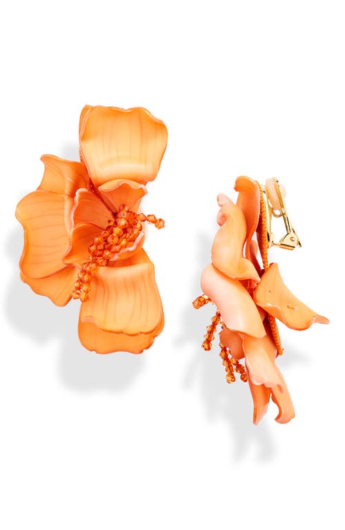Oscar De La Renta Half Gardenia Clip-on Drop Earrings In Orange