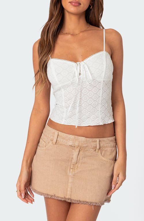 EDIKTED Textured Tie Front Lace Camisole White at Nordstrom,