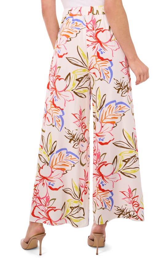 Cece Womens Ruffled Cuff 3 4 Sleeve Crew Neck Blouse Tropical Print Self Tie Overlap Pants In New Ivory
