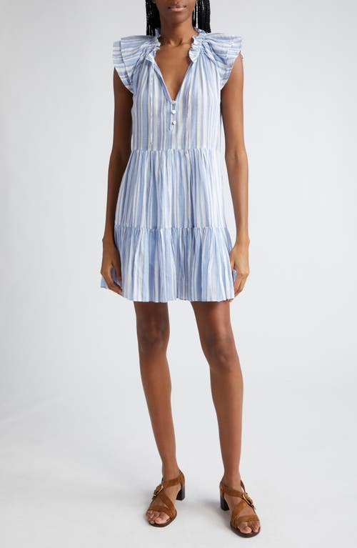 Veronica Beard Zee Stripe Tiered Minidress Blue Multi at Nordstrom,