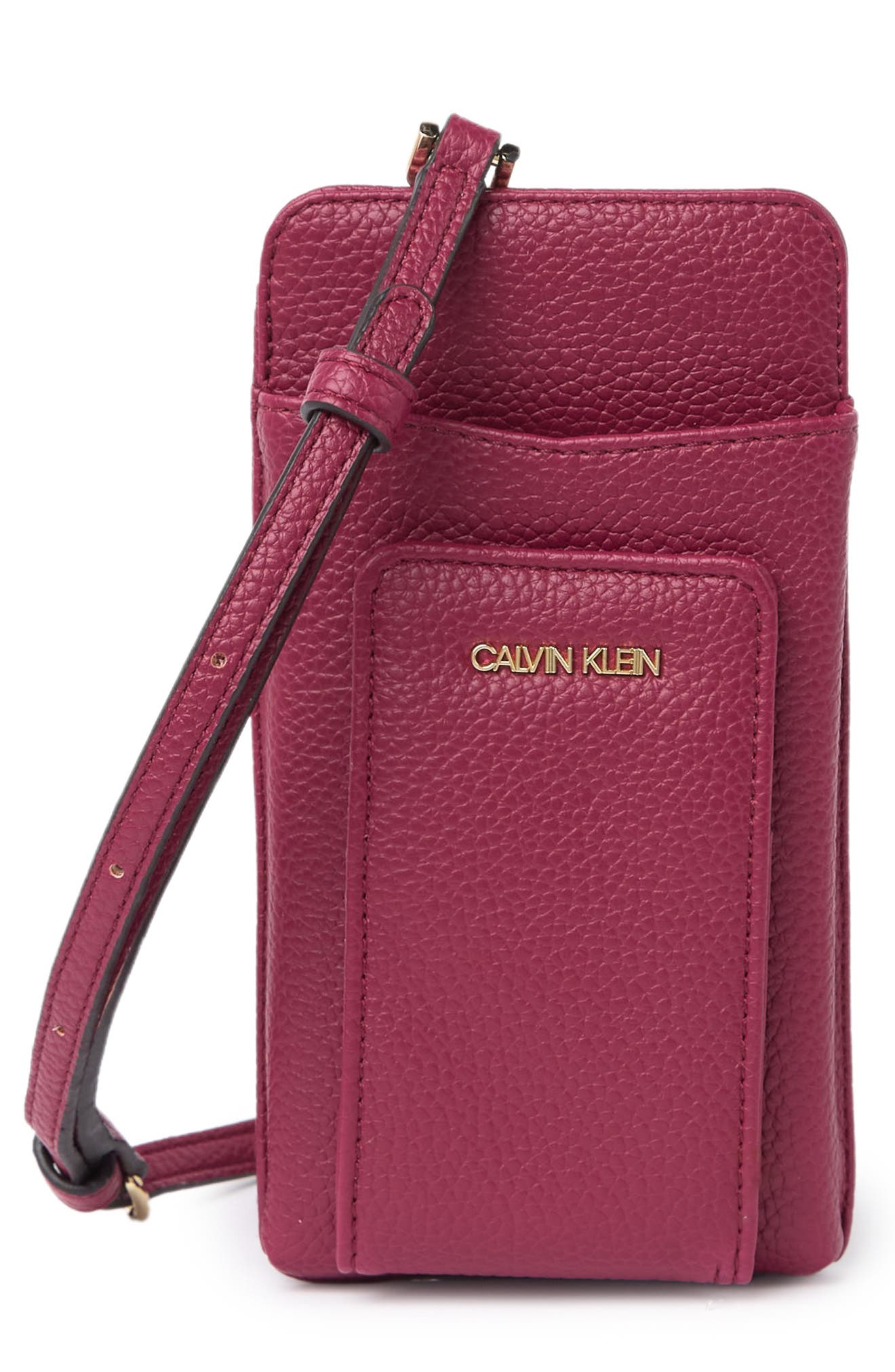 Calvin Klein Saffiano Phone Crossbody Bag In Port