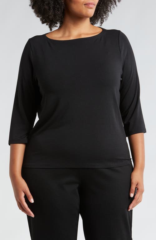 Eileen Fisher Slim Bateau Neck Three-Quarter Sleeve Top in Black 