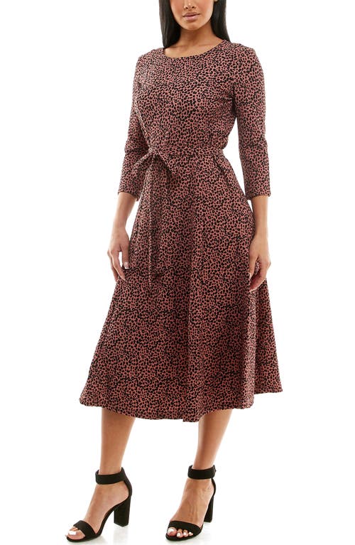 Nina Leonard Scoop Neck Jersey Midi Dress In Dusty Rose/black