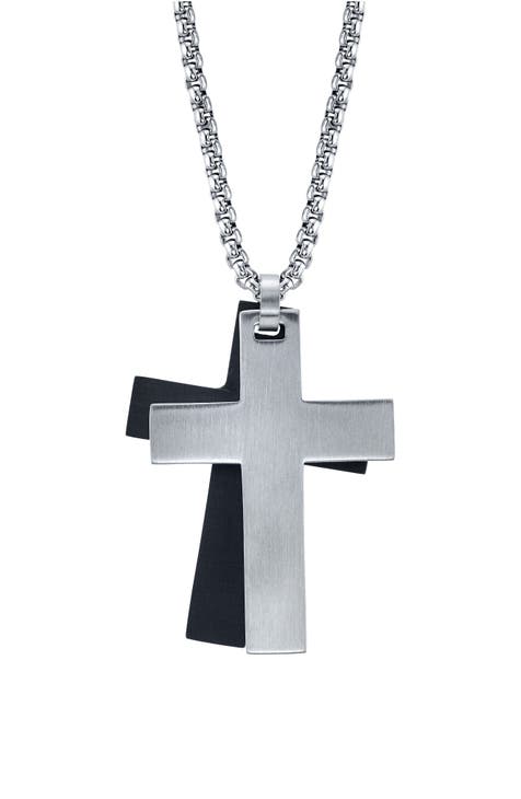 Mixed Metal Cross Pendant Necklace