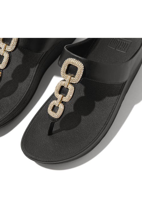 Fitflop Fino Crystal-chain Leather Toe-post Sandals In Black